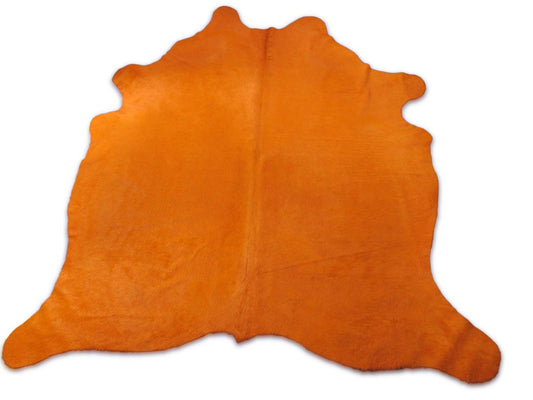 HUGE Dyed Orange Cowhide Rug Size: 8x7.7 feet C-1831