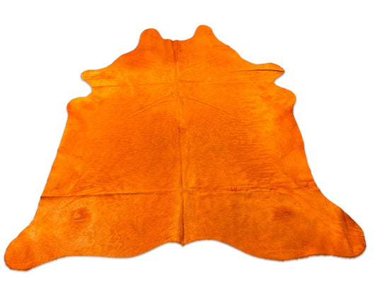 Dyed Orange Cowhide Rug (small patch) Size: 7x7 feet C-1857