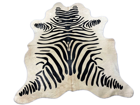 Zebra Print Cowhide Rug (fire brands/ light beige background/ shiny hair) Size: 6x6 feet C-1860