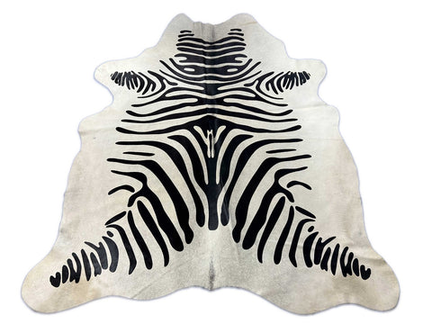 Zebra Print Cowhide Rug (bit greyish in the middle) Size: 7x6 feet C-1862