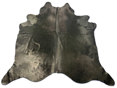 Dyed Black Huge Cowhide Rug (short shiny hair) Size: 8x7.2 feet C-1875