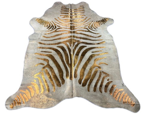 Bronze Metallic Zebra Print Cowhide Rug Size: 7.5x7 feet C-1896