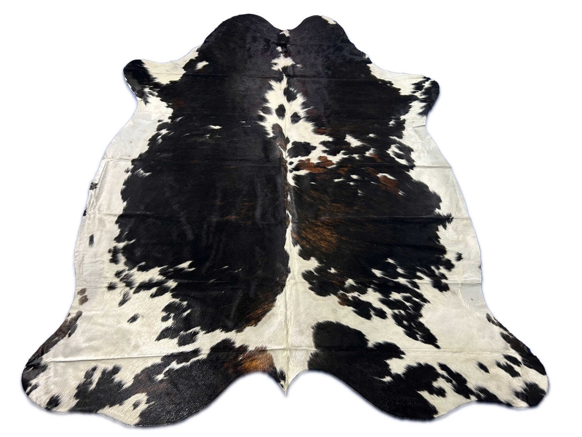 Tricolor Cowhide Rug (mainly dark tones) Size: 7.2x6.2 feet C-1904