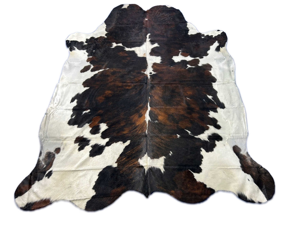 Big Tricolor Cowhide Rug (mainly dark tones) Size: 8x7 feet C-1914