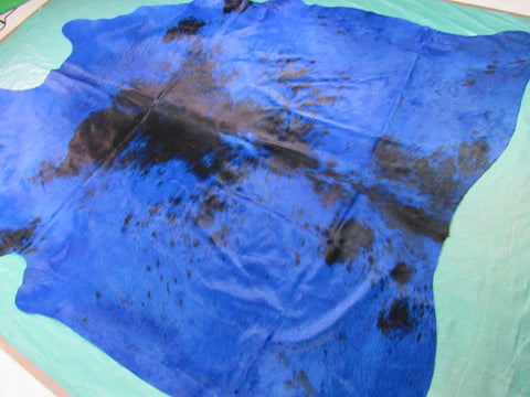 Salt & Pepper Dyed Blue Cowhide Rug - Size: 7 3/4' X 6 3/4' C-914