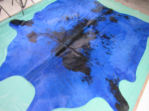 Salt & Pepper Dyed Blue Cowhide Rug - Size: 7 3/4' X 6 3/4' C-914