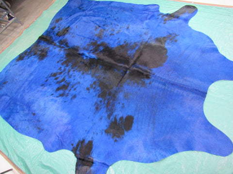 Salt & Pepper Dyed Blue Cowhide Rug - Size: 7 3/4' X 6 3/4' C-914