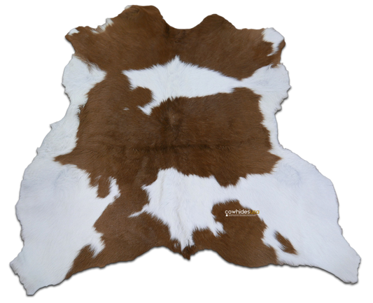 Brown and White Calf Hide Skin Average Size 35"X 25" Long Haired Calf Hide