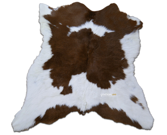 Peau de veau marron et blanche, taille moyenne 35"X 25" Peau de veau à poils longs