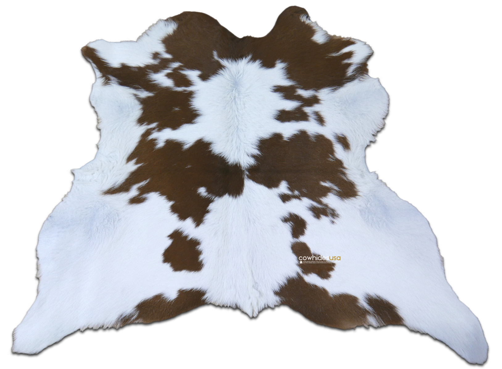 Brown and White Calf Hide Skin Average Size 35"X 25" Long Haired Calf Hide