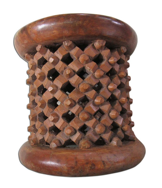 African Bamileke Stool Carved Wood Stool from Cameroon Size: 14" X 14"X 14" inches