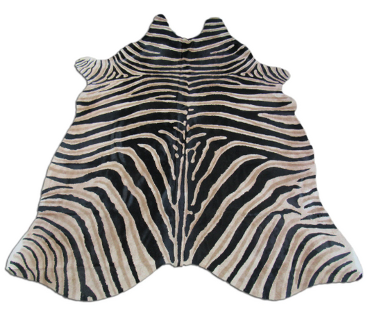 Genuine Zebra Print Cowhide Rug Black Stripes, Brown Inner Stripes Zebra Print Cowhide Rug O-500