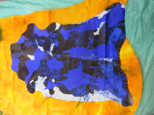 Blue Calfskin / Acid Washed Calf Skin Rug - Size: 34 in X 26 in - # C-1318