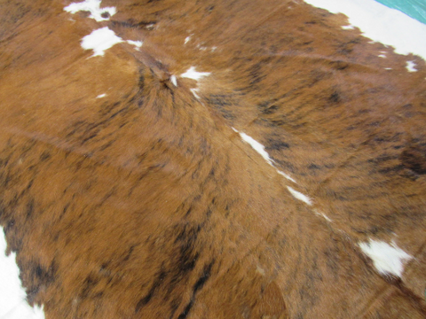 Tricolor Cowhide Rug, Speckled Brown and White Cowhide Rug - Size: 7 x 6 1/2 FT - # C-1309