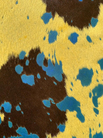Dyed Yellow Calf Skin Rug with Blue Acid Washed Size: 37x32 inches # C-1464