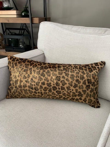 Dark Gold Leopard Print Lumbar Cowhide Cushion Cover - Size: 23.5 in x 12 in