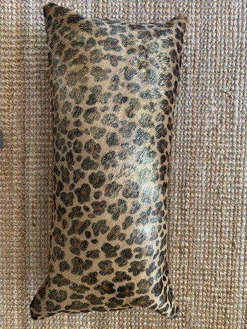 Dark Gold Leopard Print Lumbar Cowhide Cushion Cover - Size: 23.5 in x 12 in