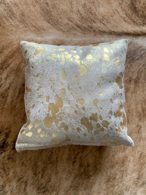 Gold Acid Washed Cowhide Pillow Cover - Square - Size: 16 in x 16 in