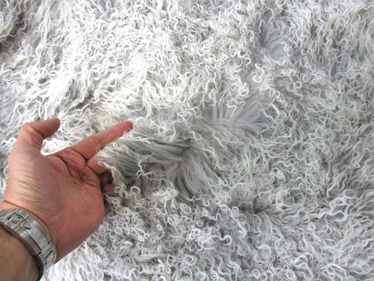 Grey Mongolian Sheepskin Rug - Size: Average 35 in X 20 in Tibetan Lamb Skin