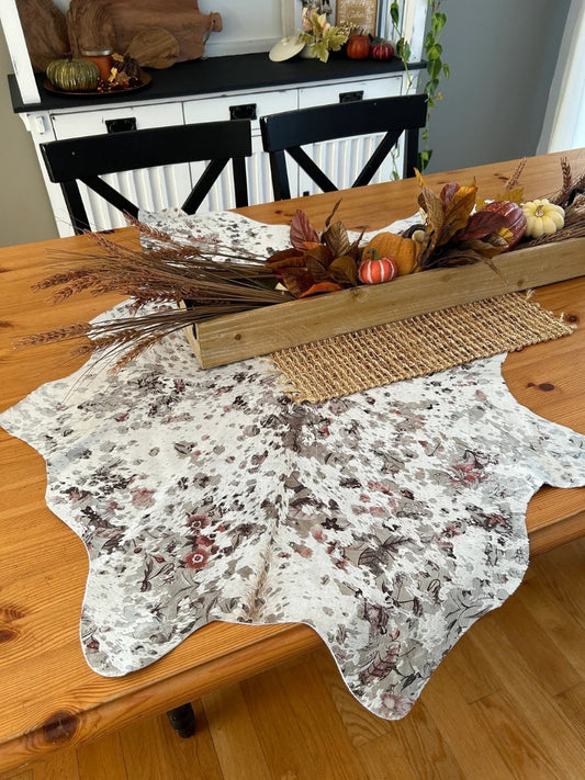 Free Gift with $199.00 Purchase - White Calfskin Table Runner/ Floral Calfskin Acid Washed / Acid Washed - Average Size: 41 in X 32 in