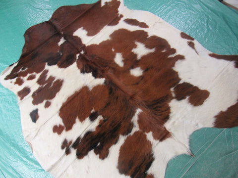 Tricolor Cowhide Rug (mostly brown tones) Size: 5.5x5.2 feet M-1228