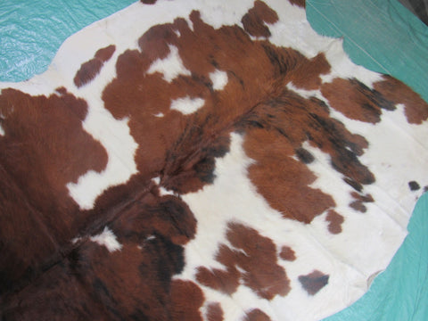 Tricolor Cowhide Rug (mostly brown tones) Size: 5.5x5.2 feet M-1228