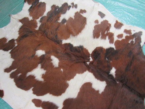 Tricolor Cowhide Rug (mostly brown tones) Size: 5.5x5.2 feet M-1228