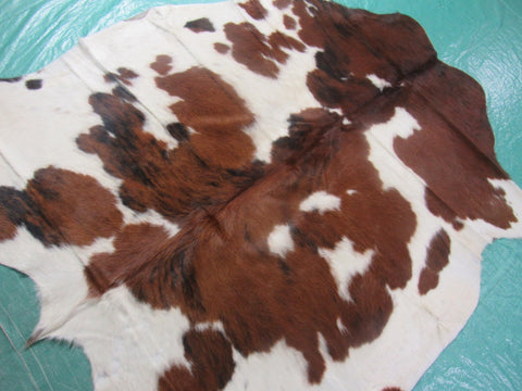 Tricolor Cowhide Rug (mostly brown tones) Size: 5.5x5.2 feet M-1228