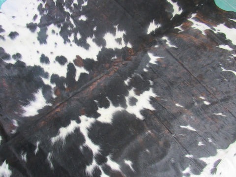 Tricolor Cowhide Rug (Mainly dark tones) Size: 7x6.5 feet M-1235