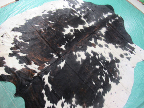 Tricolor Cowhide Rug (Mainly dark tones) Size: 7x6.5 feet M-1235