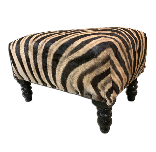 Real Zebra Bench 20H X 22 X 31" Zebra Skin Hair-on Ottoman