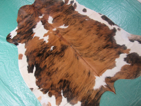 Nice Light Tone Tricolor Cowhide Rug Size: 5.5x5.2 feet M-1242