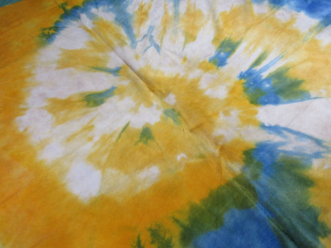 Tie Dye Cowhide Rug Size: 7' X 7' Yellow with Blue Tie-Dye Cowhide Rug C-1314