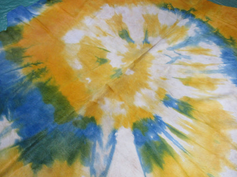 Tie Dye Cowhide Rug Size: 7' X 7' Yellow with Blue Tie-Dye Cowhide Rug C-1314