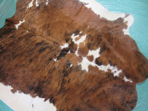 Beautiful Tricolor Cowhide Rug (mainly brown tones) Size: 7x6.5 feet M-1243