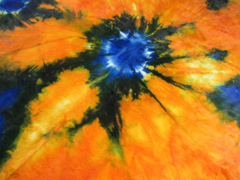 Tie Dye Cowhide Rug Size: 7 1/2' X 7 1/2' Orange with Blue Tie-Dye Cowhide Rug C-1320