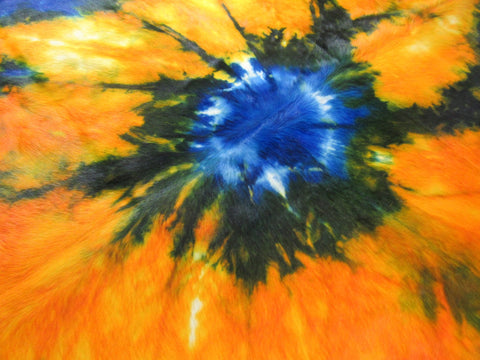 Tie Dye Cowhide Rug Size: 7 1/2' X 7 1/2' Orange with Blue Tie-Dye Cowhide Rug C-1320