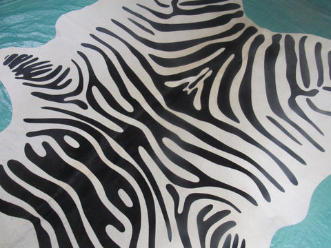 Zebra Cowhide Rug (light beige background) Size: 6.2x5.5 feet M-1250