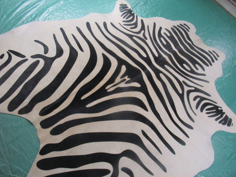 Zebra Cowhide Rug (light beige background) Size: 6.2x5.5 feet M-1250