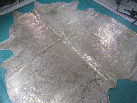 Huge & Gorgeous Gold Metallic Cowhide Rug (backing is brown/left hind leg has a mark) Size: 8x6.7 feet O-1111