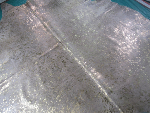 Huge & Gorgeous Gold Metallic Cowhide Rug (backing is brown/left hind leg has a mark) Size: 8x6.7 feet O-1111