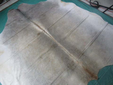 Grey Beige Cowhide Rug Size: 8x7.7 feet M-1260