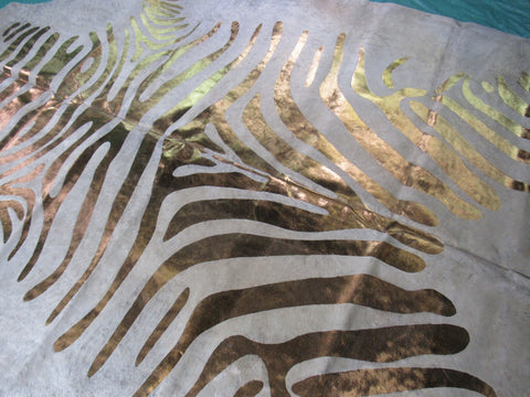 Bronze Metallic Zebra Cowhide Rug Size: 7.25x6.25 feet C-1341