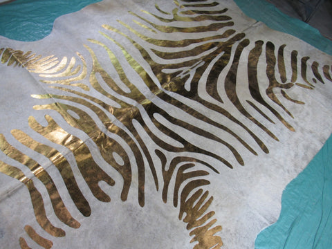 Bronze Metallic Zebra Cowhide Rug Size: 7.25x6.25 feet C-1341