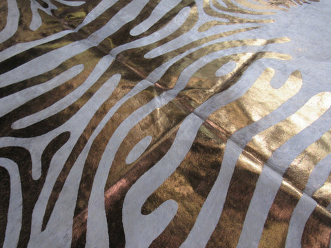 Bronze Metallic Zebra Cowhide Rug Size: 7.25x6.25 feet C-1341