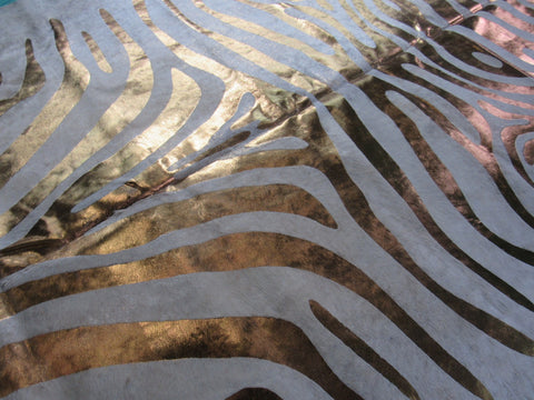 Bronze Metallic Zebra Cowhide Rug Size: 7.25x6.25 feet C-1341