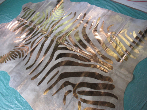 Bronze Zebra Print Cowhide Rug Size: 7' X 6 1/2' Beige/Bronze Zebra Acid Washed Cowhide Rug C-1342