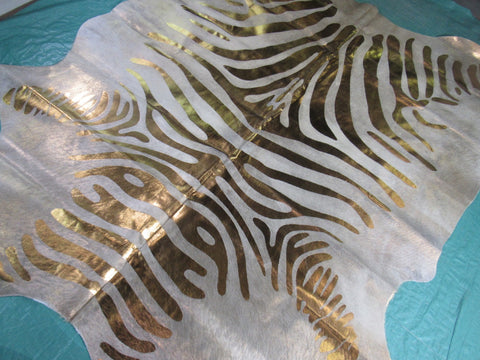 Bronze Zebra Print Cowhide Rug Size: 7' X 6 1/2' Beige/Bronze Zebra Acid Washed Cowhide Rug C-1342