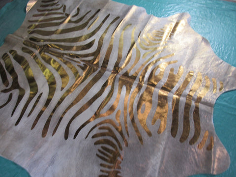 Bronze Zebra Print Cowhide Rug Size: 7' X 6 1/2' Beige/Bronze Zebra Acid Washed Cowhide Rug C-1342