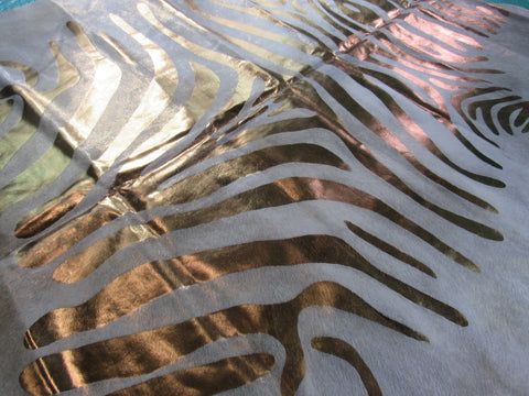 Bronze Zebra Print Cowhide Rug Size: 7' X 6 1/2' Beige/Bronze Zebra Acid Washed Cowhide Rug C-1342